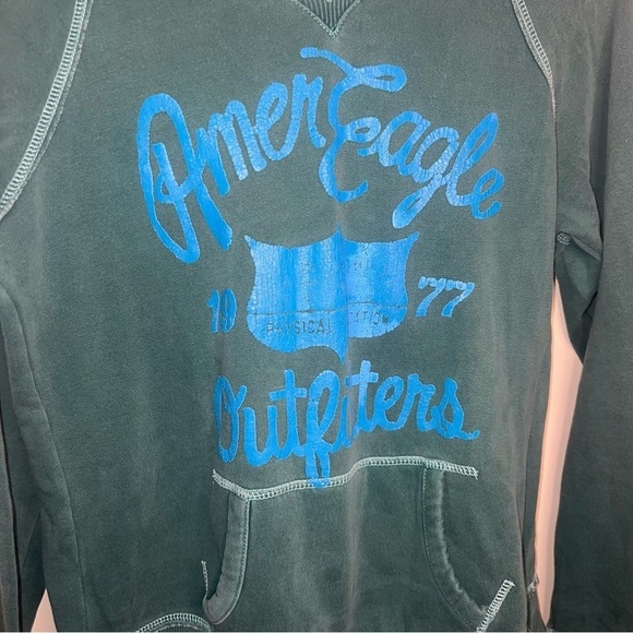 American Eagle Hooded Sweatshirt Green with Kangaroo Pocket Size Medium - Picture 5 of 8